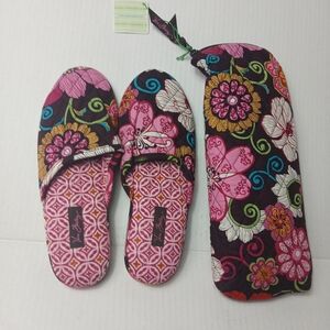 Vera Bradley Pink and Black Floral Slippers Size Small 5-6